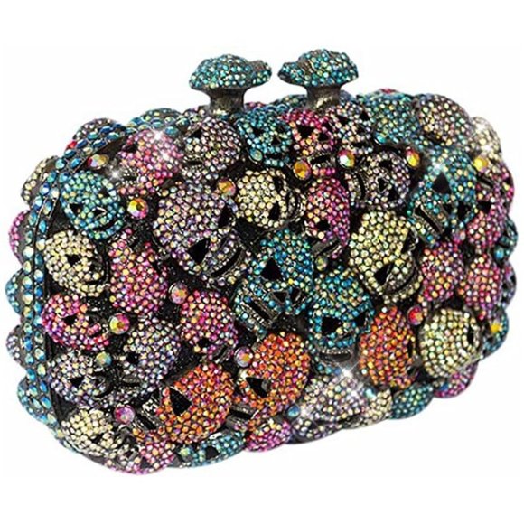 Sparkling Bling Things Handbags - NEW Sparkling Bling Crystal Rhinestone Skull Clutch Purse Silver Gold +F…